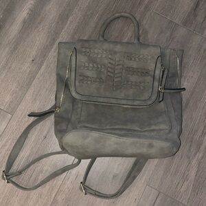 Gray suede leather backpack